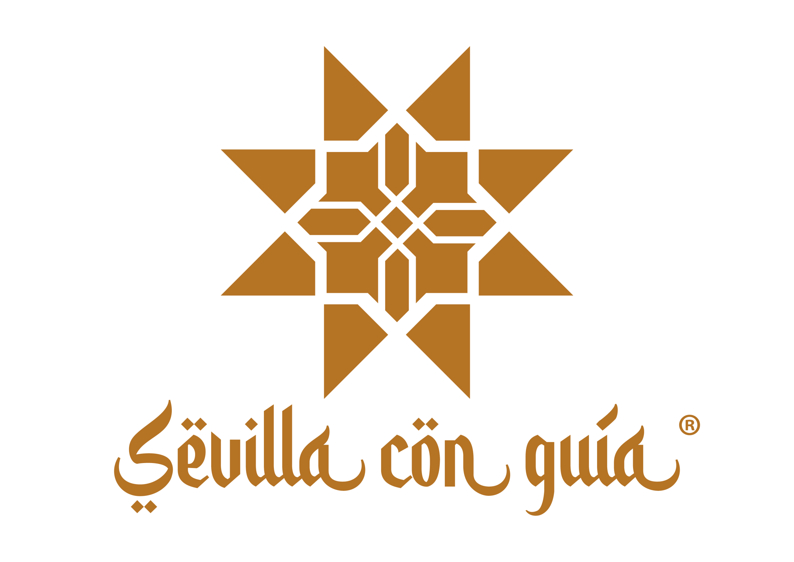 Geometric star above 'Sevilla con guía' in stylized font.